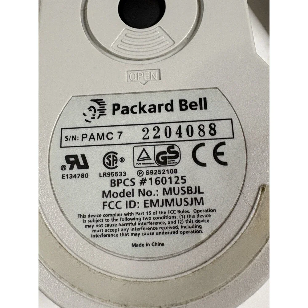 Used Vintage Packard Bell #MUSBJL Off-White Mechanical Ball Wired Mouse Tested